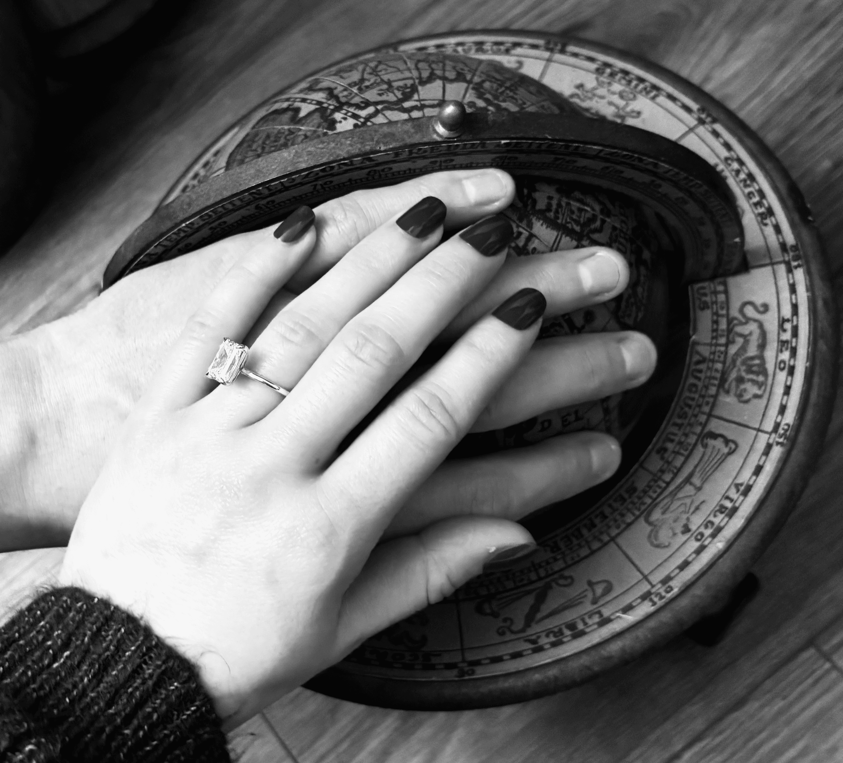 Close-up of the engagement ring